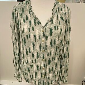 Anthropologie Forest Print Button Down Shirt